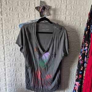 Lauren moshi Gray V-Neck Women's Top Janis Joplin